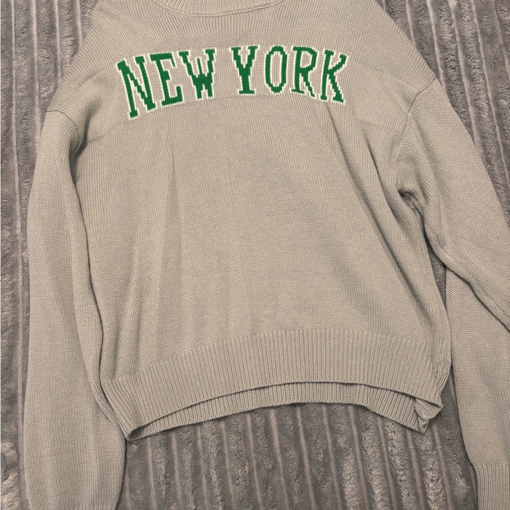 Fashion Nova Gray Sweater with Green 'New York' Print